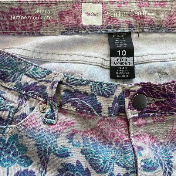 Mossimo Premium Denim Ombre Floral Leaf Bird Damask Skinny Jeans Size 10 - Picture 3 of 7